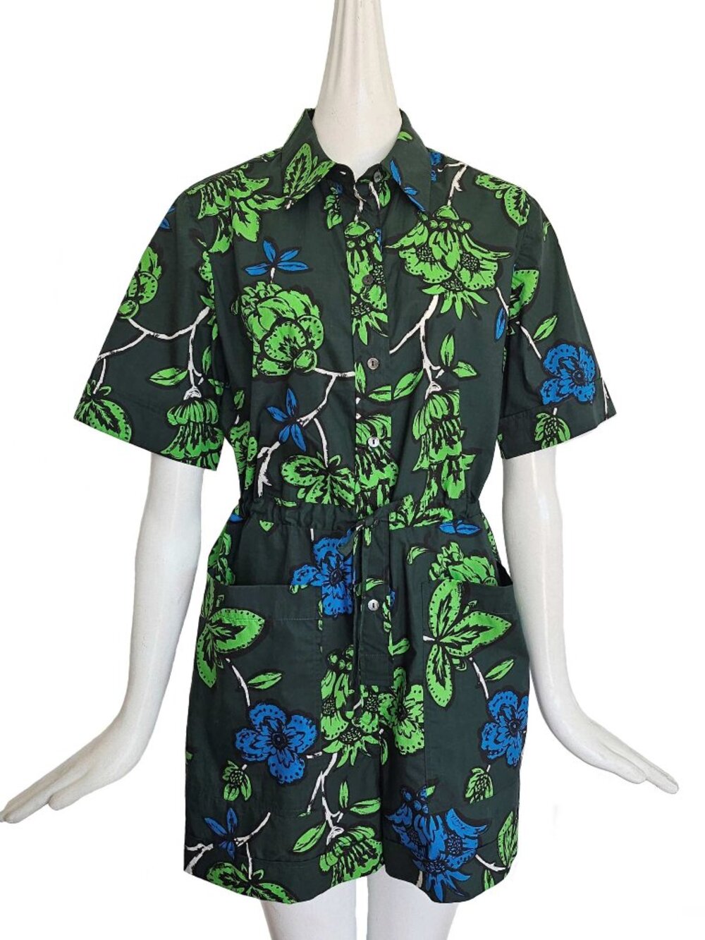 P.A.R.O.S.H. GREEN FLORAL PRINT SHORT SLEEVES ROMPER (XS)